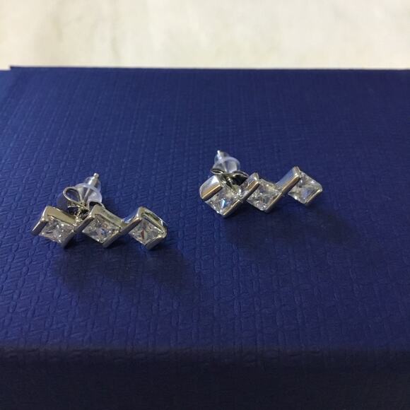 Silver Trio Crystal Earrings - Picture 2 of 8